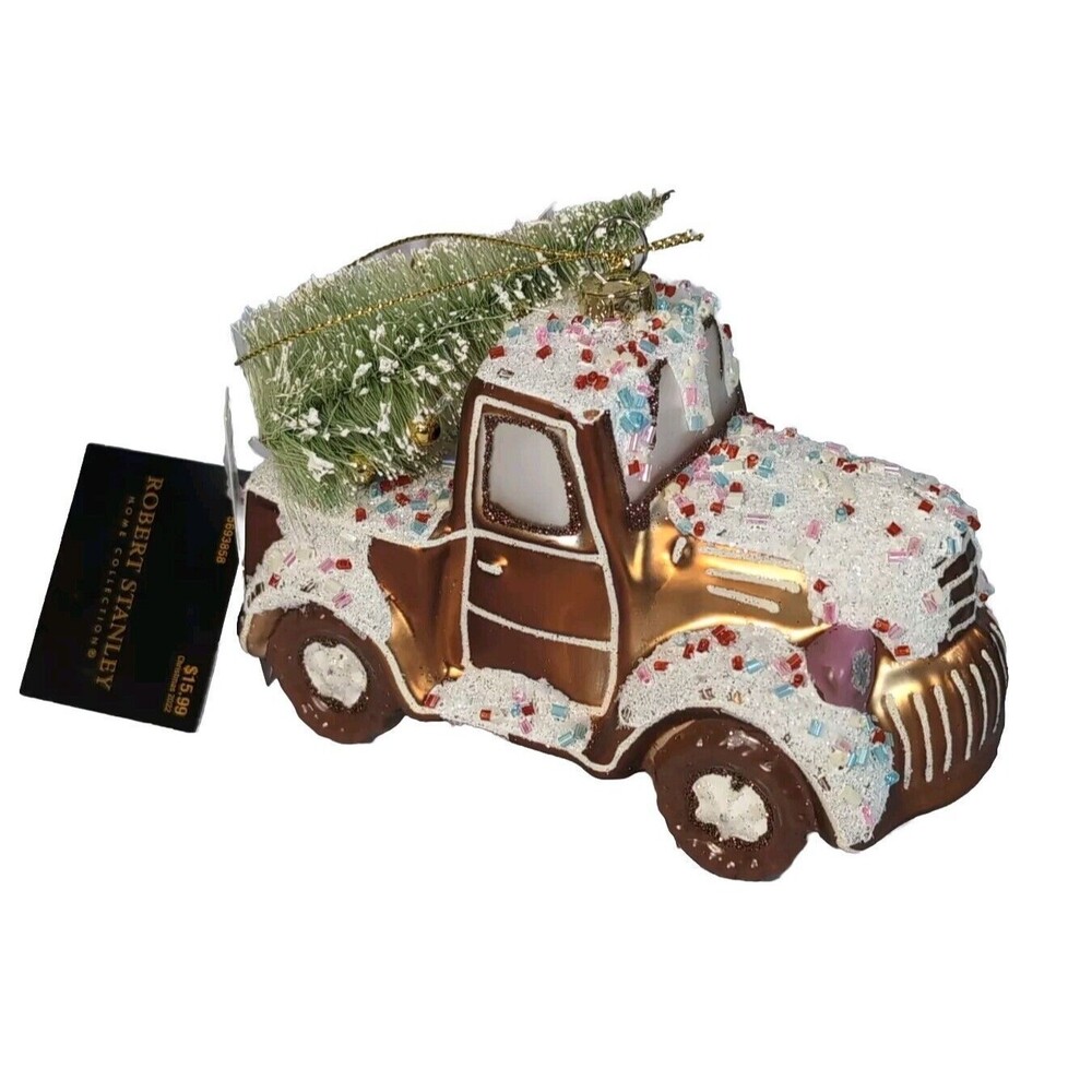 Pickup Truck Brown Cupcake Sprinkles Glass Christmas Tree Holiday Ornament NEW